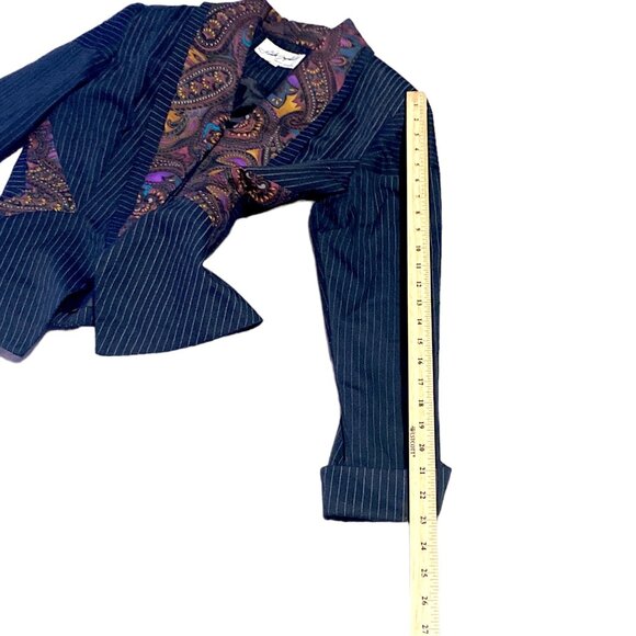 Linda Segal Jacket Womens 10 Pin Stripe Paisley Empire Short Lined Office VTG - Picture 8 of 16